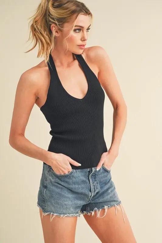 Aemi + Co Ribbed Halter Neck Cami for Stylish Outfits - Love Salve